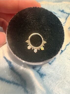 Buddha Jewelry Gigi Opal and Swarovski 14k WG Clicker - 16G